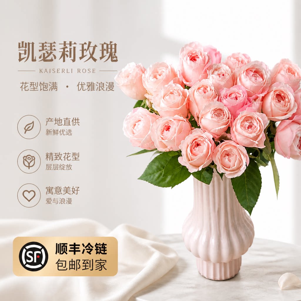 凯瑟琳玫瑰鲜切花粉白渐变奥斯汀图片