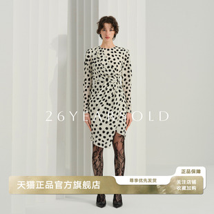 时尚 收腰显瘦中长款 气质通勤裙连衣裙女 OLD复古波点长袖 26YEARS