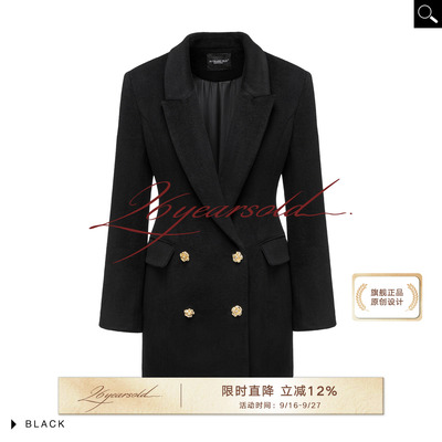 黑色双排扣修身职场西装连衣裙