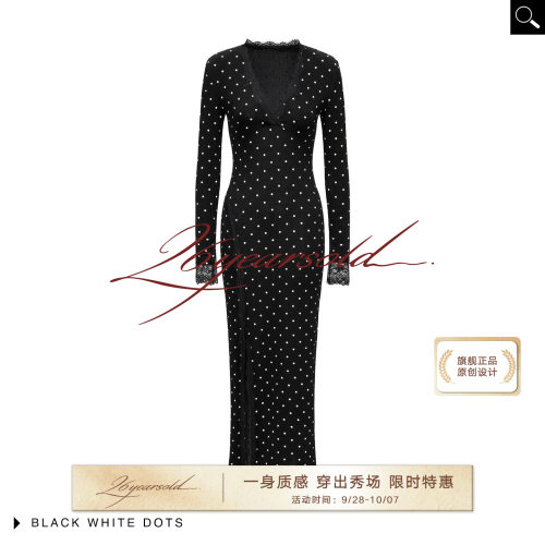 早秋黑色波点修身经济上行连衣裙