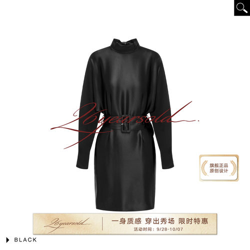 早秋新款丝缎收腰显瘦连衣裙