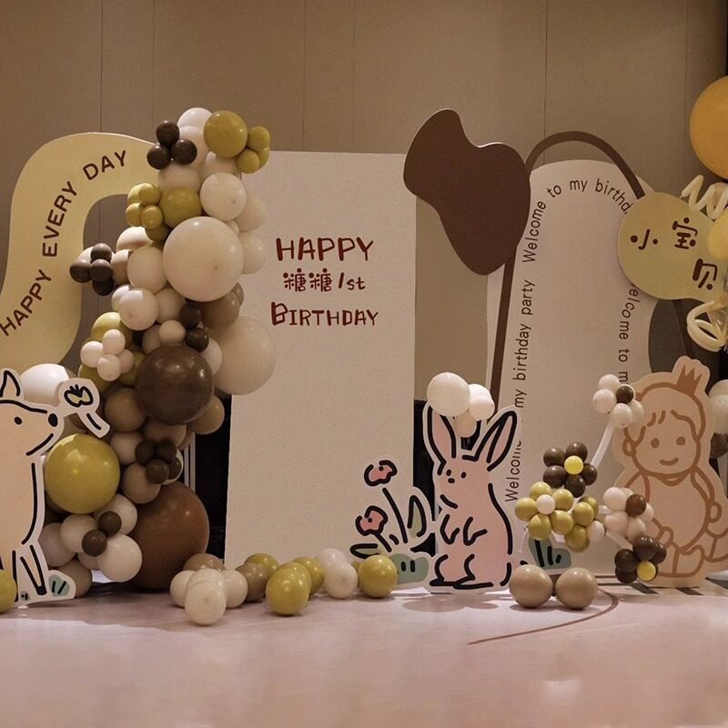 卡通宝宝一周岁生日布置装饰场景男女孩百天满月宴气球背景墙kt板