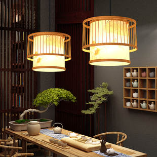 竹编吊灯新中式 灯具 餐厅饭店吧台竹艺灯笼禅意茶室民宿火锅店日式