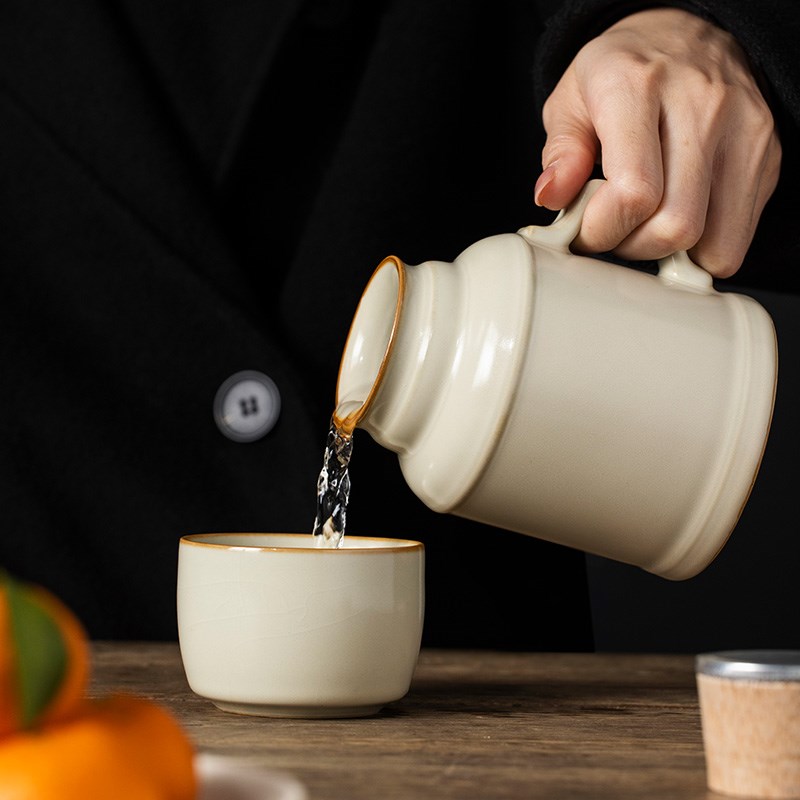 汝窑小暖壶杯子马克杯带盖办公杯子中式陶瓷定制焖茶壶保温瓶茶杯