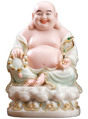 汉白玉笑佛摆件家用供奉客厅弥勒佛菩萨大肚笑佛像开心弥勒未来佛
