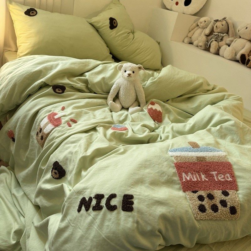 少女心珍珠奶茶冰激凌毛巾绣水洗床品套件/四件套/多