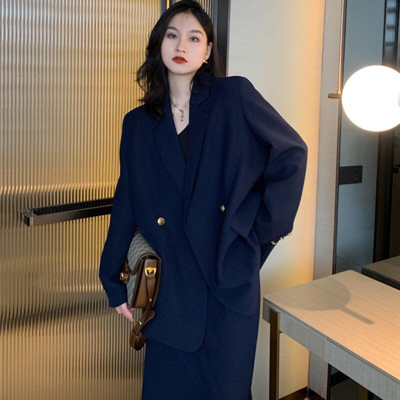 大码女装2023年早秋新款OL西装胖mm高级感200斤西服半裙两件套装