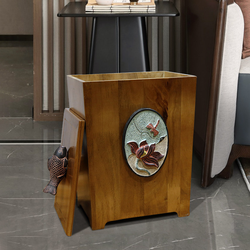 垃圾桶家用客厅创意中式高档实木大号带盖办公卧室厨房餐厅纸篓筐