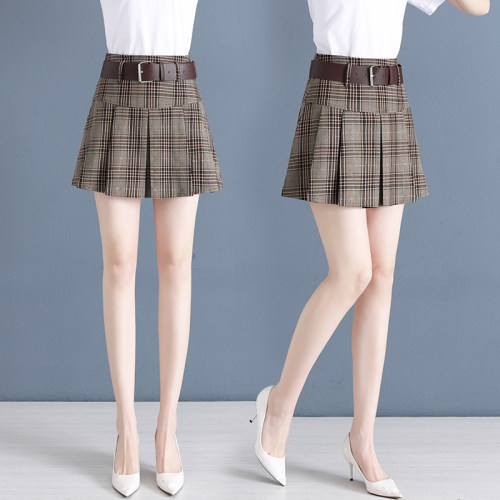 格子半身裙女2026夏季胖mm高腰显瘦防走光A字短裙学院风jk百褶裙