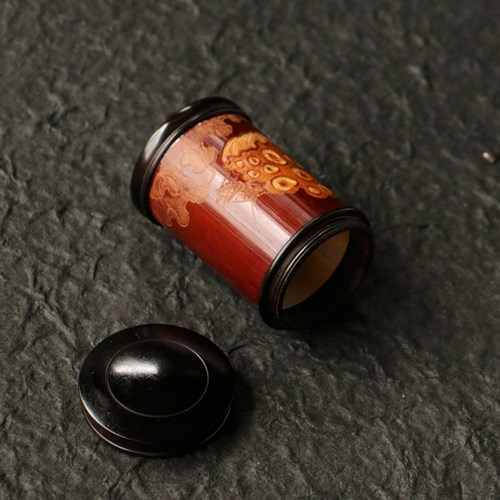 精品纯手工雕刻莲蓬图天然老煤竹茶叶罐竹雕竹茶仓筒送礼把玩