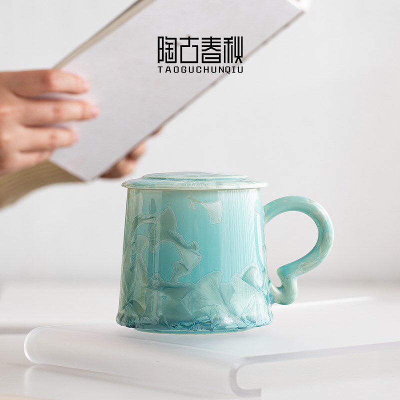陶瓷泡茶杯窑变结晶釉水杯带盖办公室咖啡杯家用喝水马克杯礼盒装