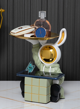 入户玄关钥匙收纳摆件轻奢太空兔子客厅鞋柜家居装饰乔迁新居礼品