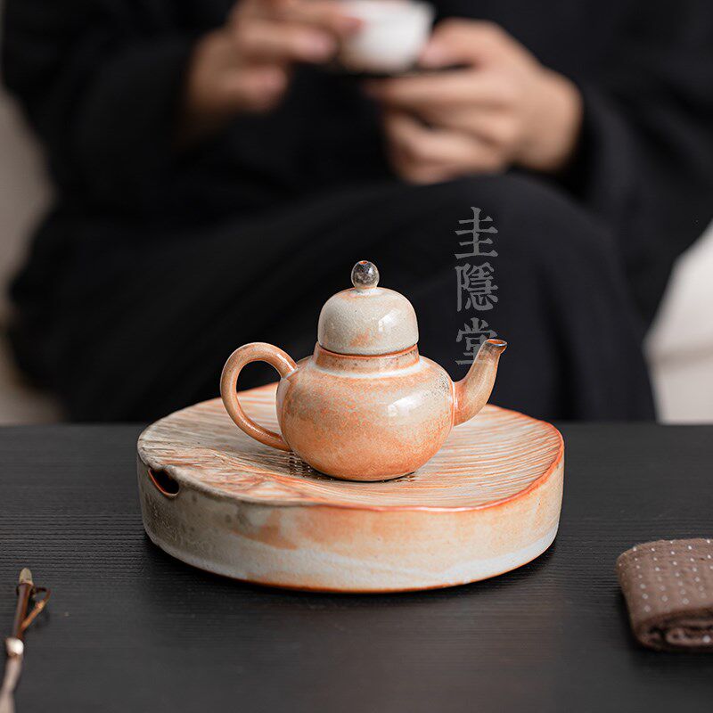 圭隐堂志野烧开片陶瓷壶承家用复古储水干泡台茶壶茶托盘小号茶台