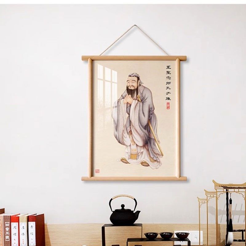 孔子入户玄关圣贤画像挂画卧室茶室孔夫子仁义装饰画国学摆件