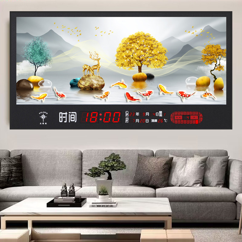 2024年新款大数码万年历电子钟高档客厅led日历挂墙钟表风景挂画