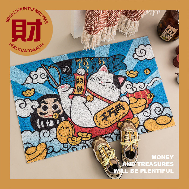 招财猫进门地垫丝圈门垫入户门脚垫防滑门垫卧室厨房客厅入门地垫