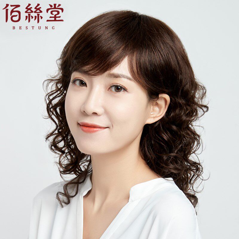 羊毛卷假发女中长发卷发妈妈长头发全头套式全真人发丝真发中老年