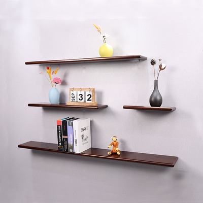 【玲杰】纯实木烤漆墙上隔板置物架乌檀木一字型书架原木可定制