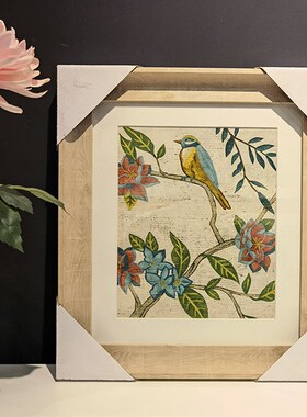 春春花园花鸟蝴蝶类客厅饭厅玄关卧室书房家居店四联装饰画白色框