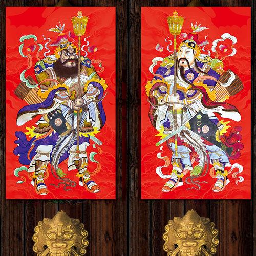 复古武门神2021新年春节年画特大号秦叔尉迟恭防水门神门贴年画