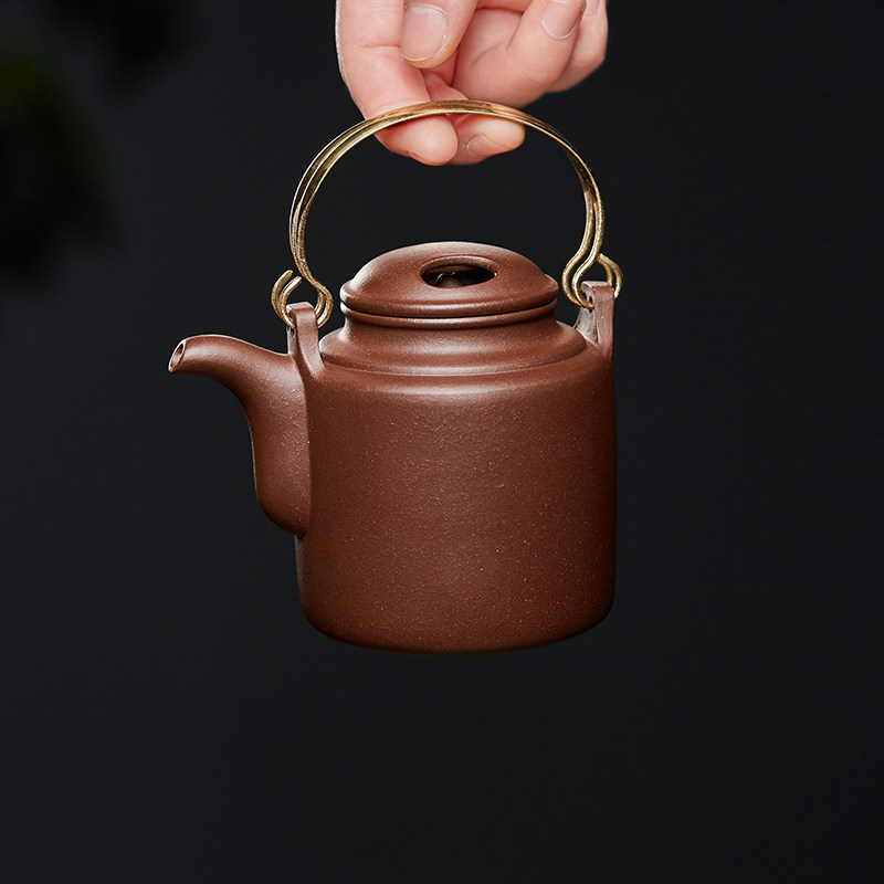 宜兴紫砂壶纯手工石瓢泡茶茶壶茶具单壶牛盖洋桶 紫泥240cc16孔