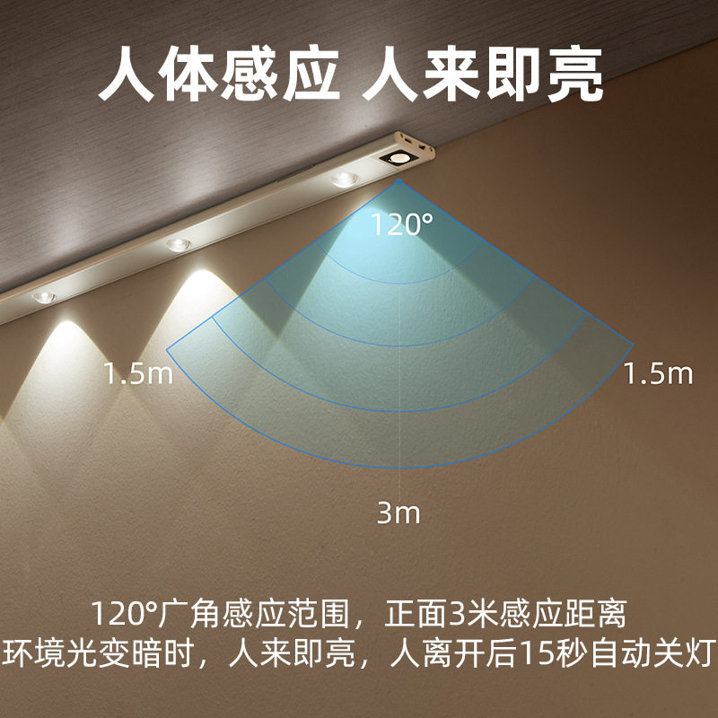 无线充电猫眼人体感应灯带免布线衣柜灯酒柜展示柜鞋柜led柜内灯