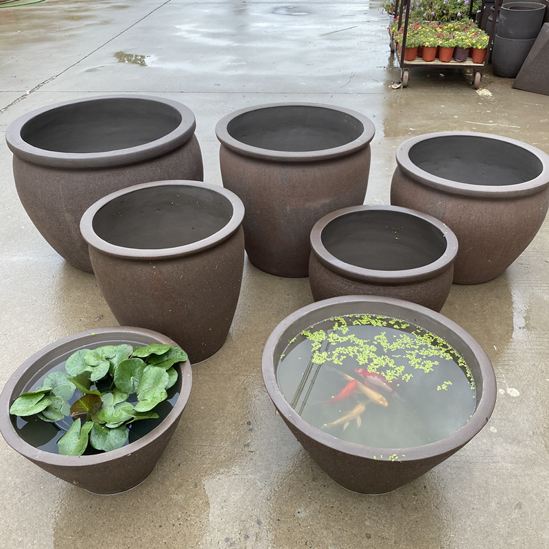 包邮庭院大口径粗陶陶土无孔荷花盆长方形睡莲水缸鱼缸古法养鱼缸