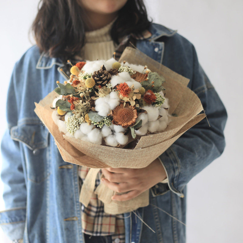 木棉花新娘婚礼手捧花束干花家居装饰摆件插花生日送花领证结婚