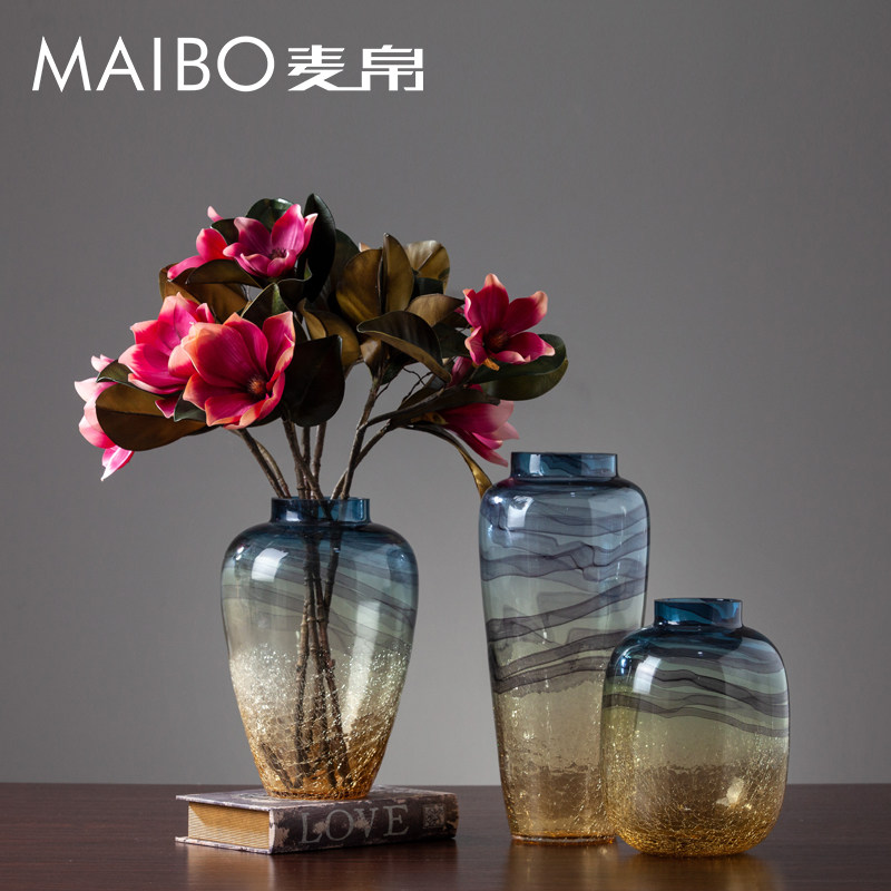 麦帛轻奢冰裂渐变色透明玻璃花瓶餐桌电视柜客厅水培插花花瓶摆件