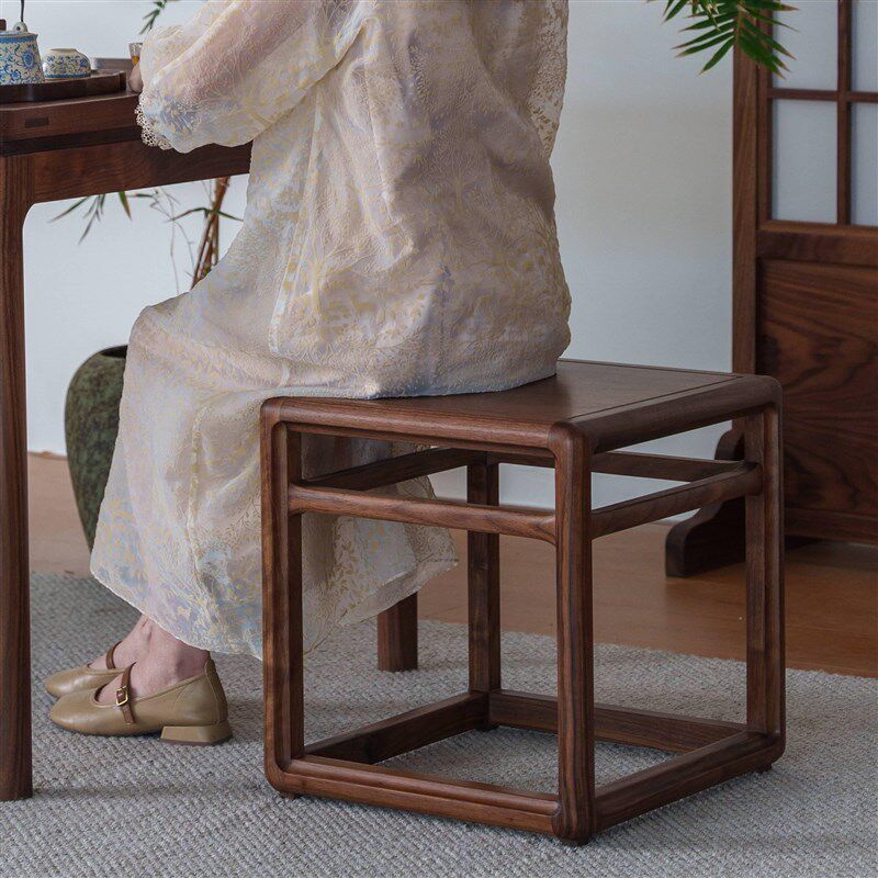 空器新中式藤面小方凳实木换鞋凳藤编矮凳小凳子茶凳木凳家用板凳