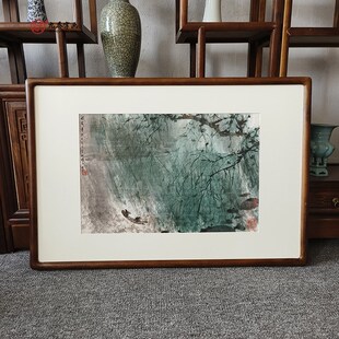 名家字画傅抱石风雨归舟有框新中式客厅玄关装饰画走廊过道壁画