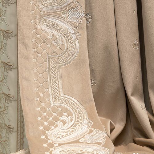 高档法式轻奢窗帘奶咖色欧式加厚绒布绣花客厅卧室定制别墅落地窗