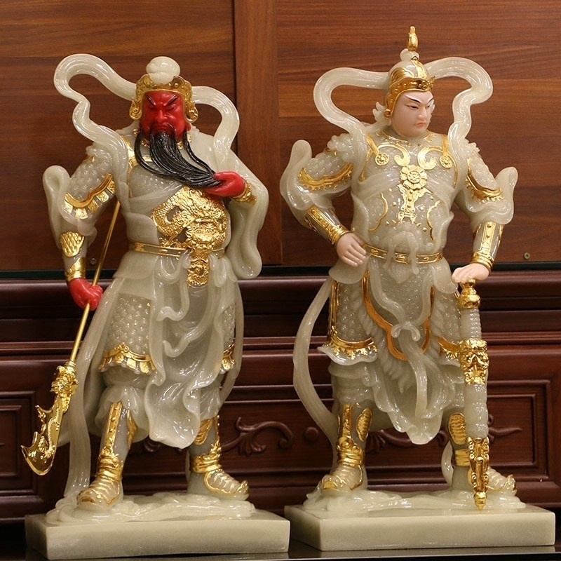 汉白玉伽蓝韦陀左右护法神像门神左右护法者韦驮菩萨玉石雕关公像
