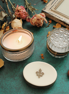 黄铜玻璃香薰蜡烛杯首饰盒子法式复古Vintage风格摆件