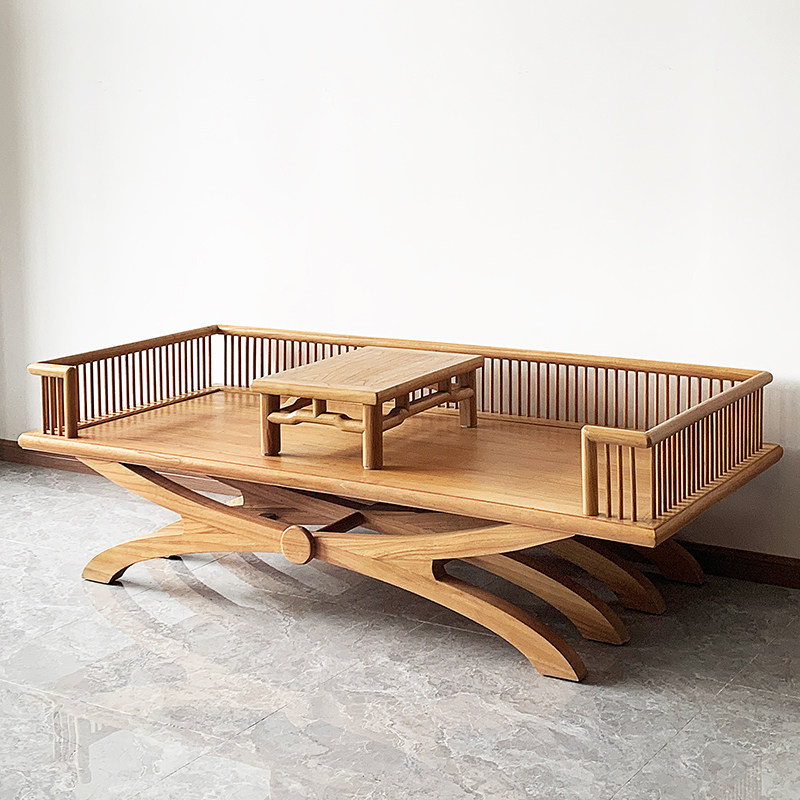 新中式罗汉床实木沙发床禅意躺椅小户型简约客厅榆木贵妃床榻