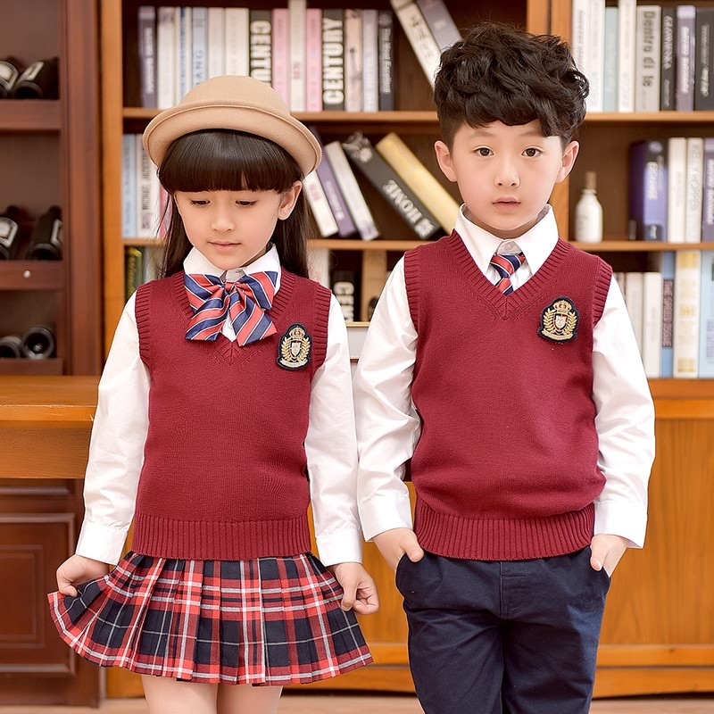 幼儿园园服学院风秋冬款纯棉毛衣背心小学生班服校服男女童套装