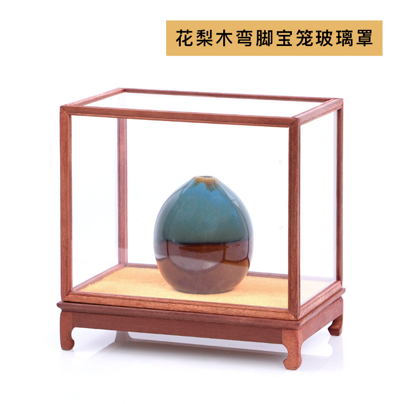 定制佛像古董观音摆件工艺品木雕展示防尘罩底座草花梨宝笼玻璃罩