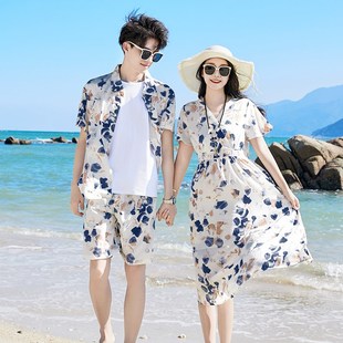 套装 一家三口四口洋气海边渡假母女连衣裙 父子衬衫 情侣沙滩亲子装