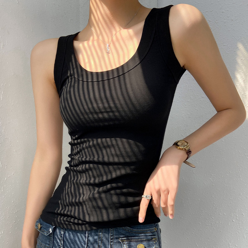 黑色美式小吊带背心2024新款女配开衫内搭绝美清纯上衣大码叠穿t