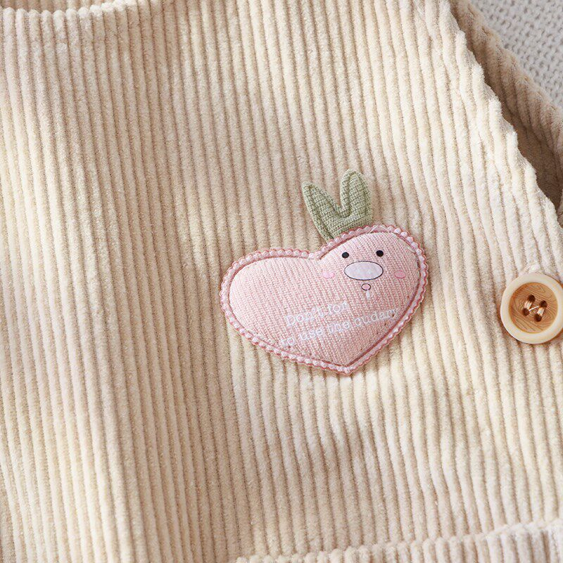 婴儿秋季背带裤灯芯绒宝宝按扣开裆裤子春秋女孩男孩卡通可爱童装