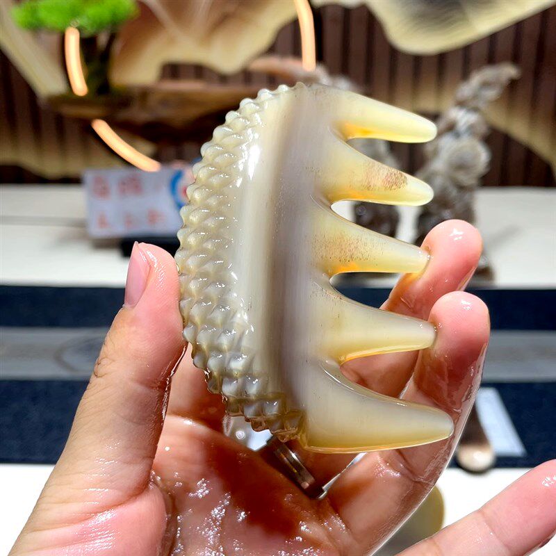 白水牛角梳头部经络梳宽齿头疗梳头皮按摩梳防脱发加厚便携五齿梳