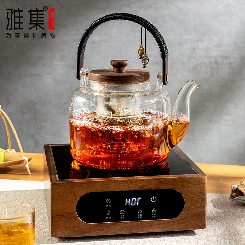 雅集木盖蒸煮二用提梁壶大容量高硼玻璃烧水壶泡煮茶器家用电陶炉