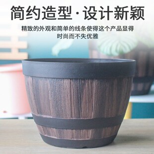 爱美花盆仿酒桶大口径庭院塑料大号加厚水培碗莲荷花睡莲养鱼花盆