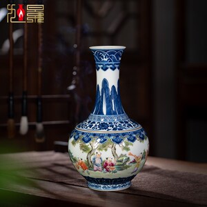 钟家窑景德镇陶瓷花瓶手绘青花瓷瓷瓶小号复古中式客厅摆件装饰品