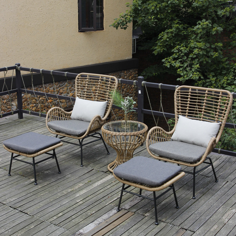 阳台藤椅三件套小茶几组合休闲懒人沙发椅网红靠背椅藤编户外桌椅