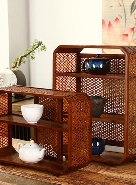 竹编大漆茶棚桌面博古架展示架茶具收纳置物架复古多宝阁茶室摆件