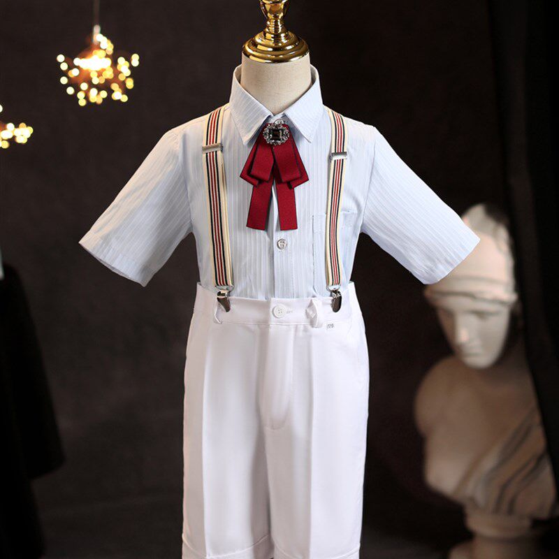 男童礼服套装短袖白色花童礼服男孩主持人钢琴演出团体表演服六一