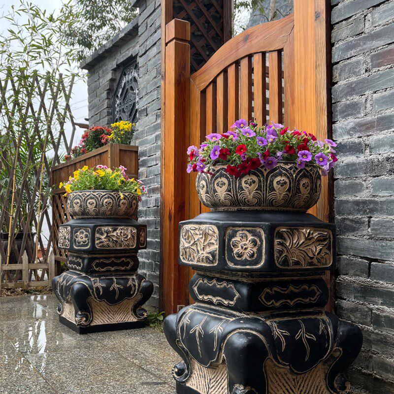 室外庭院门前造景摆件花架盆景台阳台中式花园布置仿石墩花盆底座