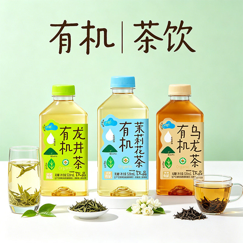 华洋有机无糖茶520ml*15瓶整箱茉莉花龙井乌龙茶多口味茶饮料2