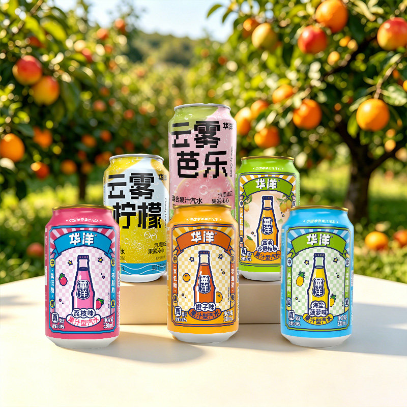 华洋老广州味汽水330ml罐装沙糖桔味真果汁碳酸饮料夏日解暑饮品5